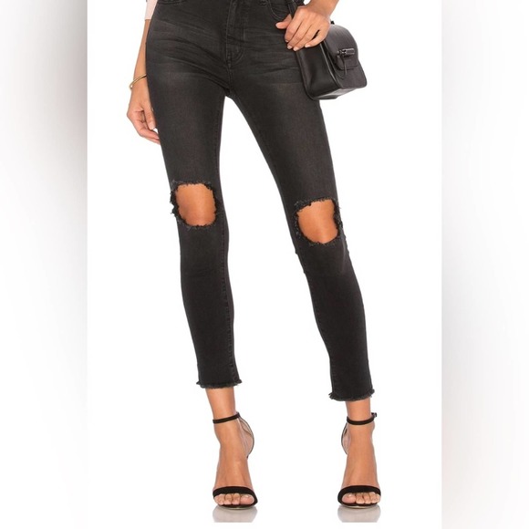 NWT One Teaspoon Freebirds High Waist Skinny Jeans Size 27 Black Distressed - Picture 2 of 10